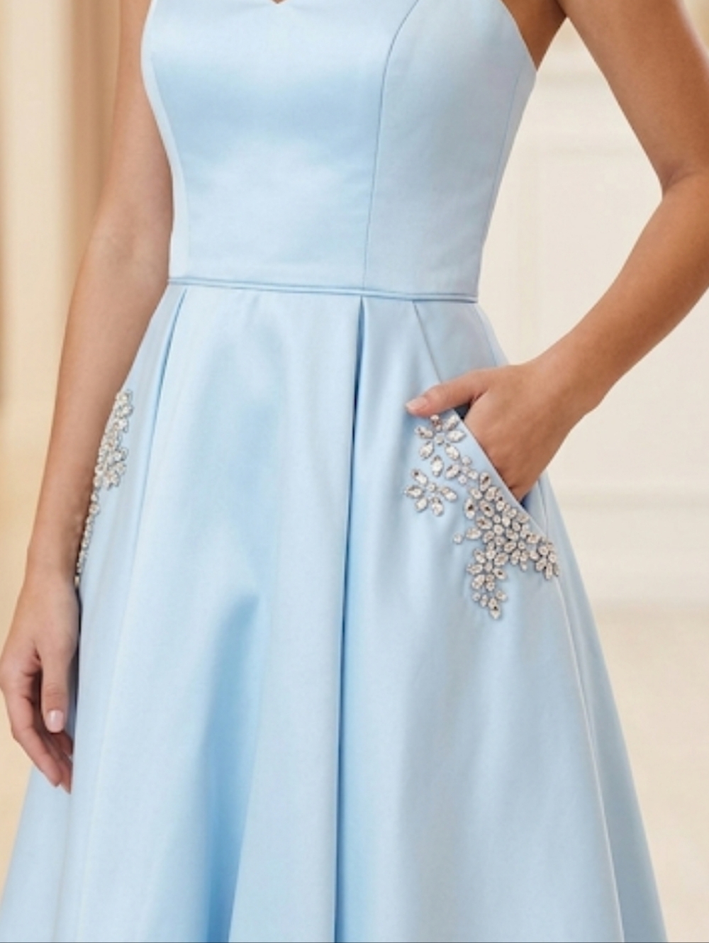 Strapless Lace-Up Back Ball Gown in Light Blue